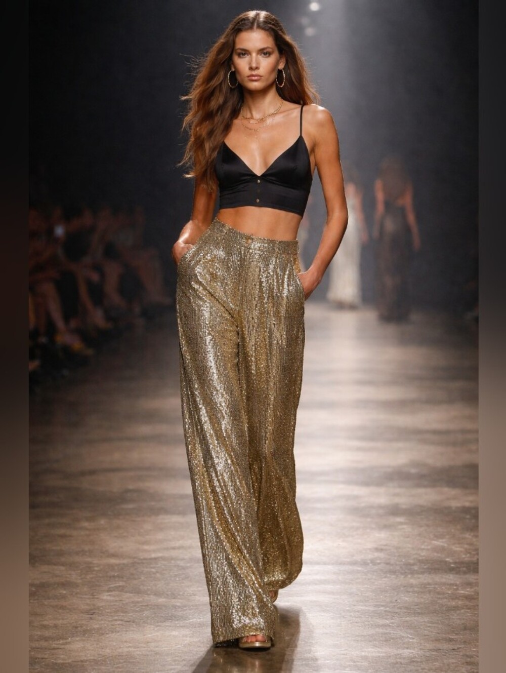 Sans Souci Metallic Gold Sequin Wide-Leg Pants